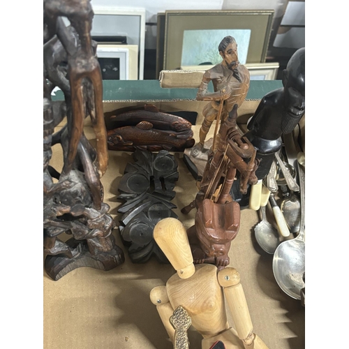 42 - Collection of wooden items including carved figures