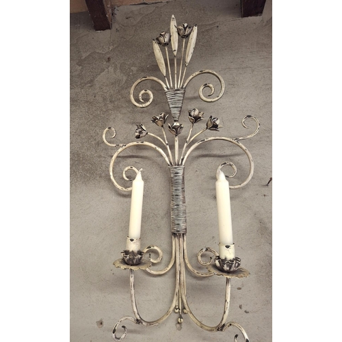 47 - Fancy modern metal shabby chic wall candle holder together with a small wall shelf in 18thC ornate F... 