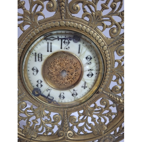 50 - Free-standing antique clock (a/f) in stunning pierced, fancy brass frame