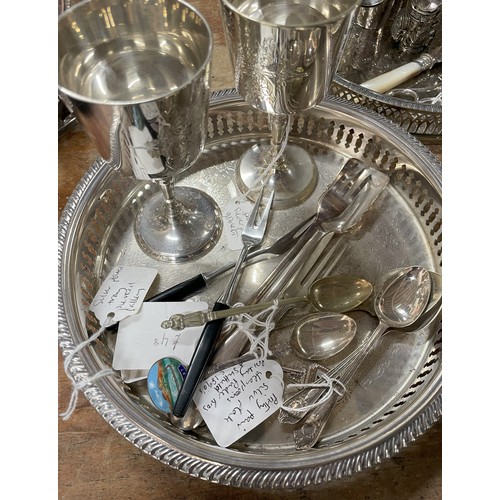 233 - Quantity of silver plate and white metal items including serving trays, goblets. bottle stoppers etc... 