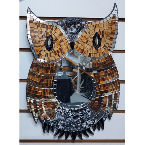 243 - A decorative mosaic owl wall mirror