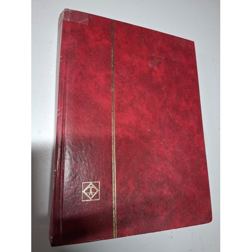 253 - Red stock book Containing South Africa, 3 Cape of Good Hope imperf triangle 4d blues, used together ... 