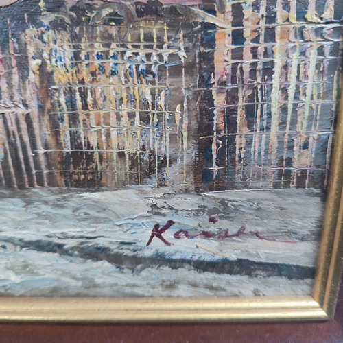 295 - A European street scene, impasto oil on canvas, signed Kaiser, 30 x 40cm