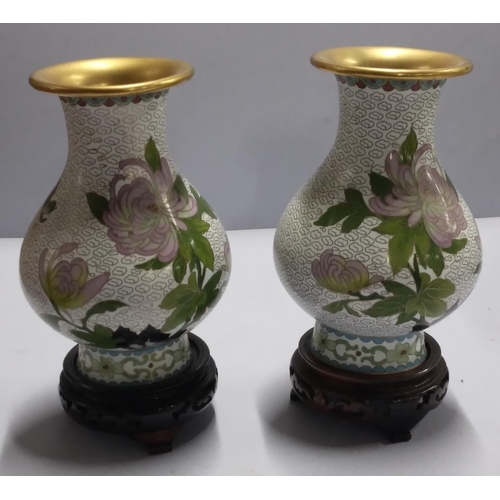 397 - Pair of Cloisonne vases with flower design