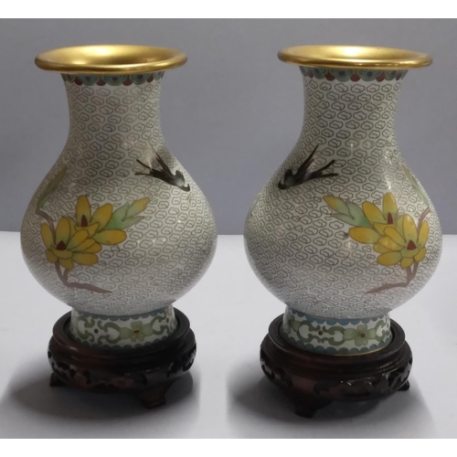 397 - Pair of Cloisonne vases with flower design