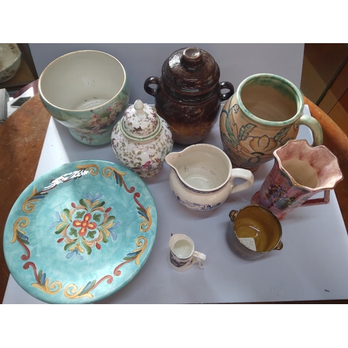 409 - Collection of various decorative jugs with cake stand and bowl