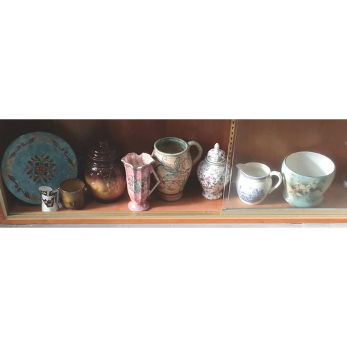 409 - Collection of various decorative jugs with cake stand and bowl