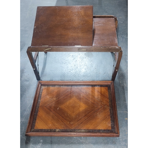 484 - A mid-century metamorphic wooden bed tray together with an inlaid wooden tray (2)