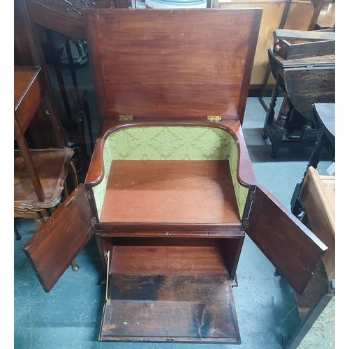 496 - Antique inlaid Mahogany commode, lidded, with two-doors above lower drop-front