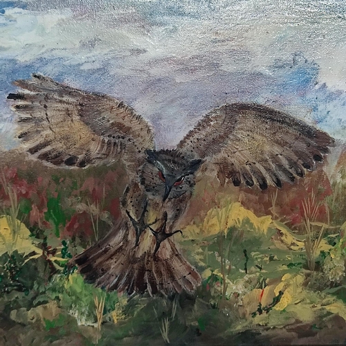 223 - A framed oil on canvas depicting a Bird amongst wildlife, signed Morris, 40 x 50cm