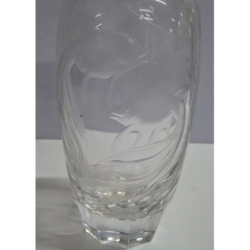 9 - Beautiful German cut-glass vase depicting 2 Goldfish or Carp type fish with an 835 silver rim, marke... 