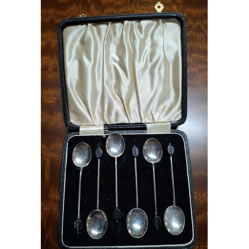 10 - Cased set of six Birmingham silver 1935 coffee bean spoons,

approx 35 grams