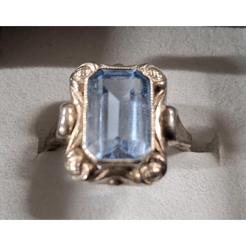 41 - German 835 silver set with a large (12 x 8mm) oblong cut Aquamarine together with a ladies Bulova ba... 