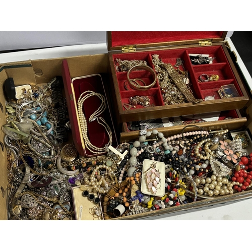 15 - Large box of Costume Jewellery including Chains and a jewellery box