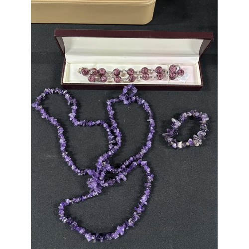 18 - Three strand Amethyst chip necklace, plus another and Murano Necklace