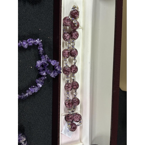 18 - Three strand Amethyst chip necklace, plus another and Murano Necklace