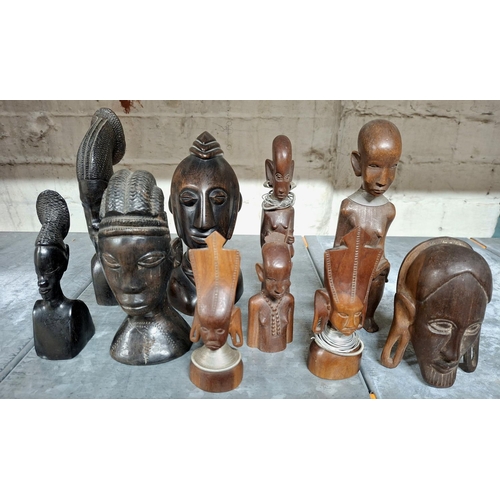 44 - Collection of carved wooden African busts, all originating from Africa (Qty)