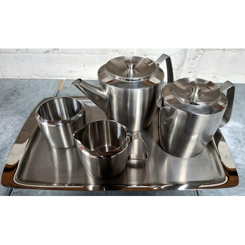 48 - 1960s/70s brushed stainless steel tea set including tray by Chichester (5)