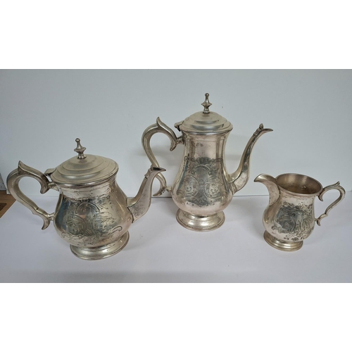 58 - Antique, very heavy, unmarked white metal, 4-part tea set with tea pot, hot water pot, sugar bowl an... 