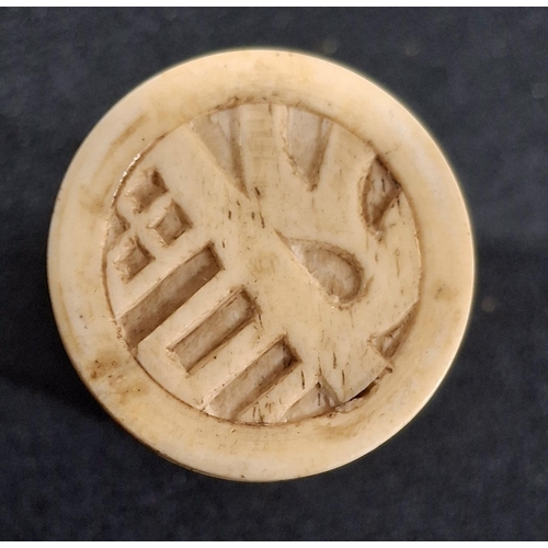 113 - Extensively carved to all sides, rounded, tall, antique Chinese bone seal,

The seal is 7 cm tall