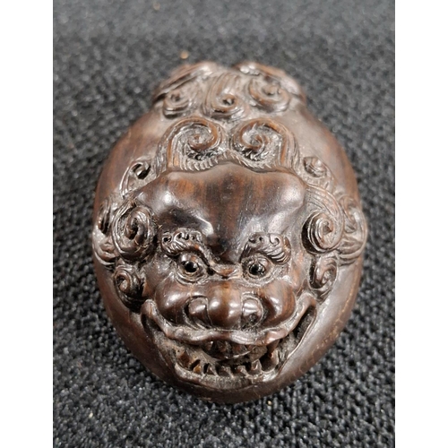 157 - Fine quality antique carved hardwood Netsuke of a Dragons head