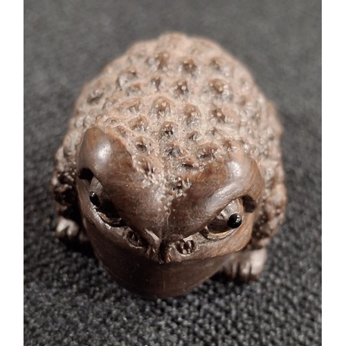 158 - Fine quality antique carved hardwood Netsuke of a frowning Frog