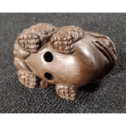 158 - Fine quality antique carved hardwood Netsuke of a frowning Frog