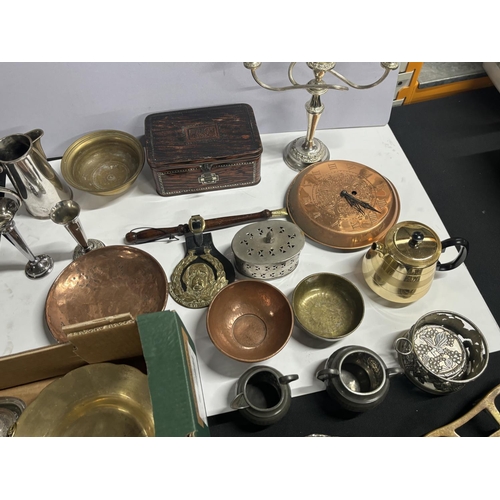 176 - Box of metalware including brass and copper