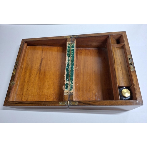 194 - Bras inlaid Victorian Walnut box with inwell but no writing slope (a/f)