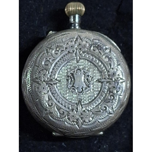 195 - Ladies 19thC central European 935 silver fob watch with enamel face and etched back