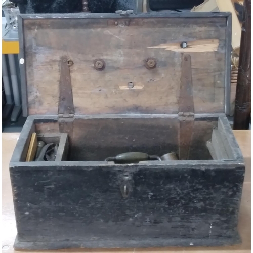 200 - Old wooden tool box and contents