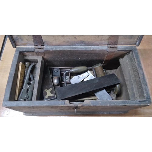 200 - Old wooden tool box and contents