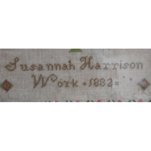 202 - Framed 1882 Victorian sampler by Susanah Harrison