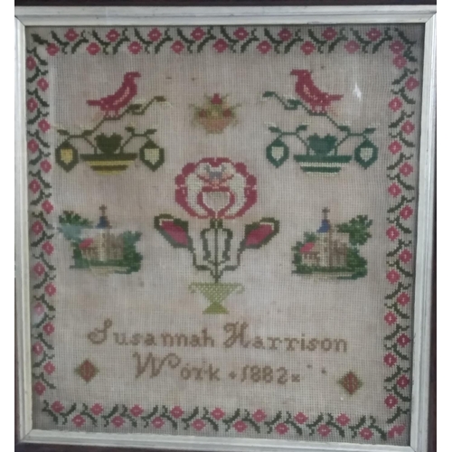 202 - Framed 1882 Victorian sampler by Susanah Harrison