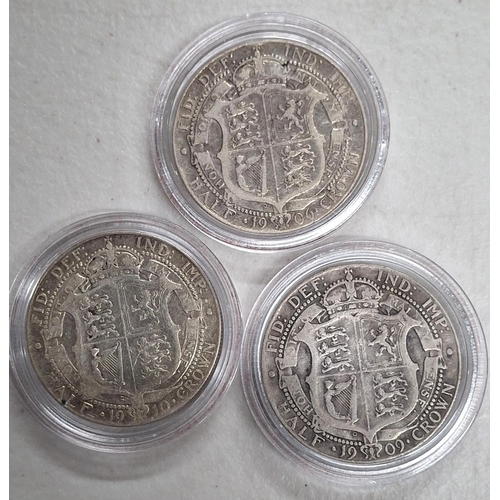 136 - Three silver Edward VII half crown, all in perspex cases (3)