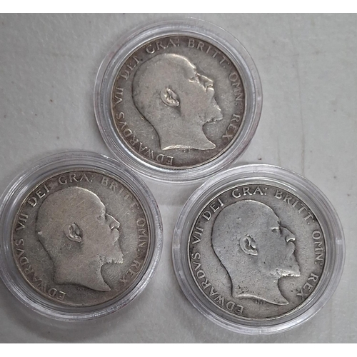 136 - Three silver Edward VII half crown, all in perspex cases (3)