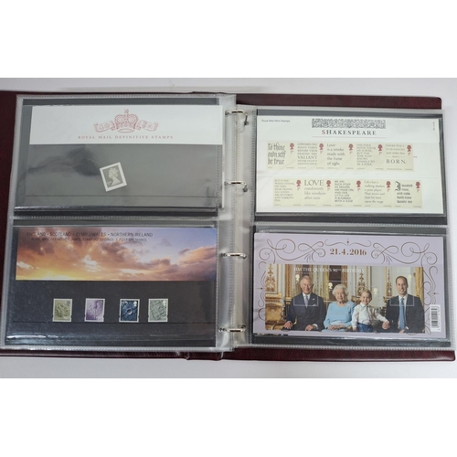 235 - Two burgundy Royal mail albums containing Queen Elizabeth GB stamp presentation packs October 2011-N... 