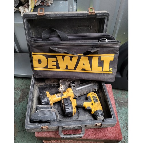 244 - DeWalt lamp and drill along with a toolbag