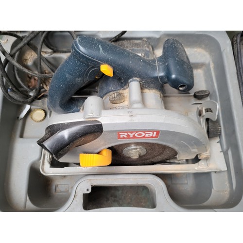 254 - Collection of Ryobi power tools including an angle grinder, two drills and a saw (4)