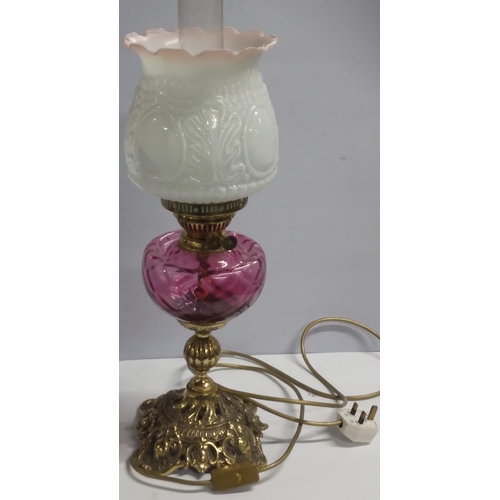 278 - Antique oil lamp converted to electrical