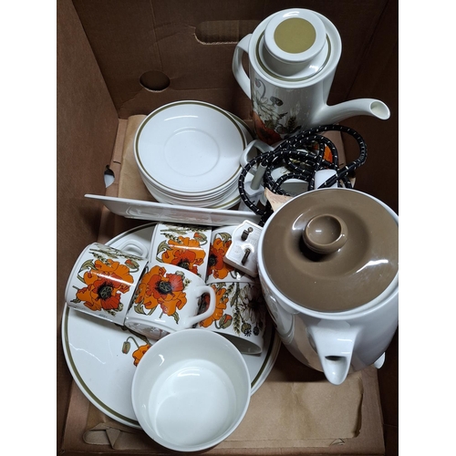 281 - Two boxes containing a 1970s Meakin coffee set incluing a ceramic/electric perculator pot together w... 