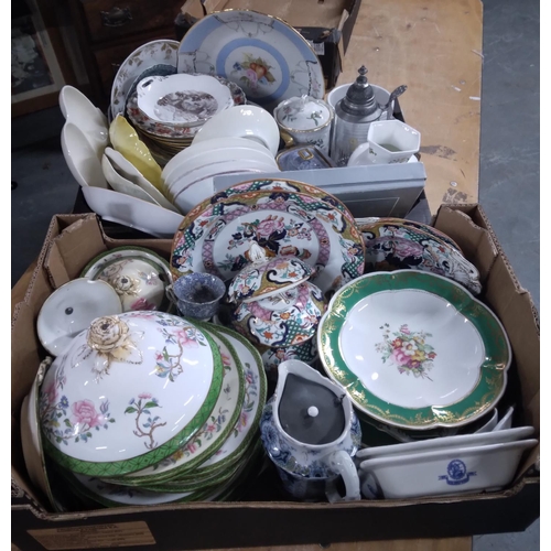 287 - Two boxes of assorted, good quality antique and vintage porcelain and ceramic dinner and decorative ... 