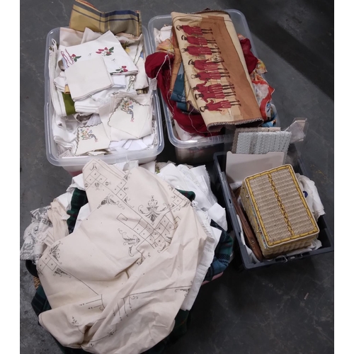 288 - Four boxes of linen, needlework items etc (Qty)