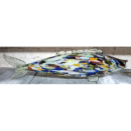 309 - Large Murano coloured glass fish together with a coloured glass Swan, possibly Venetian (2)