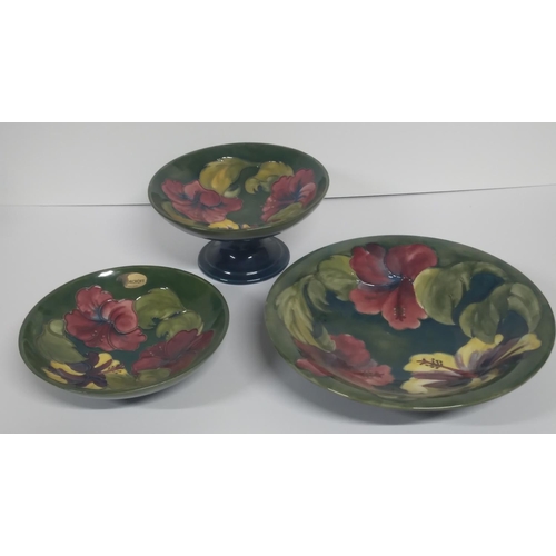 312 - Three old Moorcroft Hibiscus pattern fruit bowl, all are signed/marked to base (3),

Largest measure... 