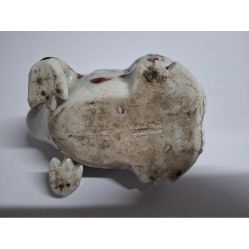 330 - Fine quality, unmarked, old Chinese pottery incense holder depicting a small frog riding on the back... 