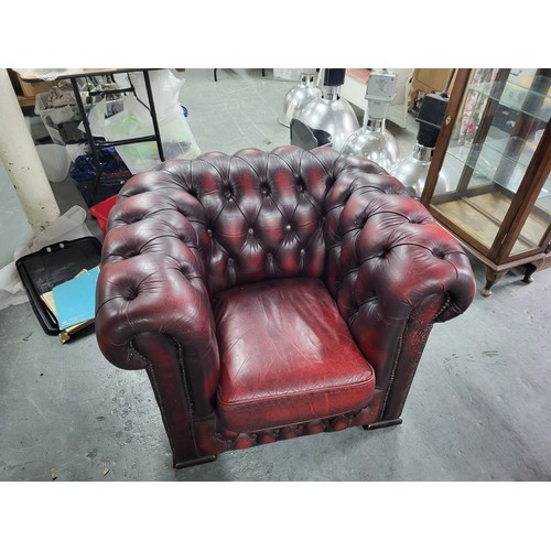 411 - Red leather chesterfield chair