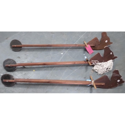 350 - Three old wooden home-made hobby horses (3)