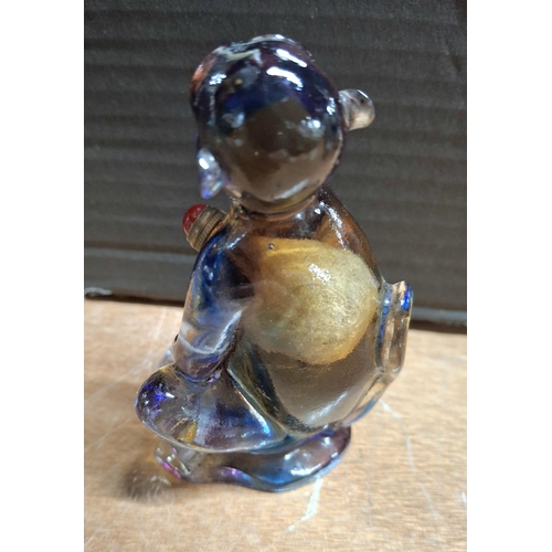 358 - Oriental snuff bottle in coloured glass in the form of a Monkey