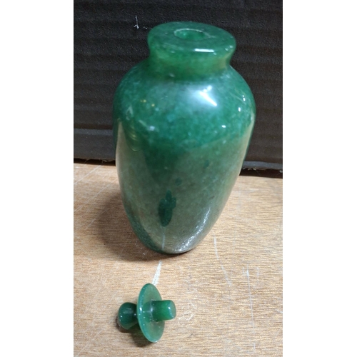 362 - carved Oriental snuff or perfume bottle carved from green Jade